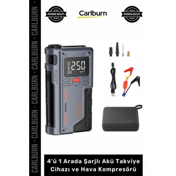 Özel Üretim 1000A Jump Starter Powerbank 4ü 1 Arada Şarjlı Akü Takviye Cihazı ve Hava Kompresörü