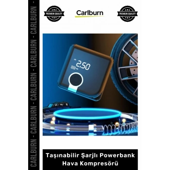 #Kompresör 4000mAh Batarya Akıllı Dijital Gösterge Taşınabilir Şarjlı Powerbank Hava Kompresörü