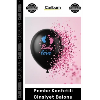 Özel Üretim Baby Love Baskılı Siyah Opak Latex Sürpriz Kız Bebek Pembe Konfetili Cinsiyet Balonu