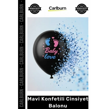 Özel Üretim Siyah Opak Latex Baby Love Baskılı Gender Reveal Helyum Mavi Konfetili Cinsiyet Balonu