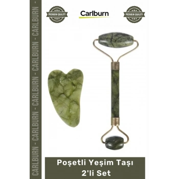 Özel Üretim Doğal Masaj Roller Kristal Terapi Cilt Bakımı Yüz Rahatlatıcı Poşetli Yeşim Taşı 2li Se