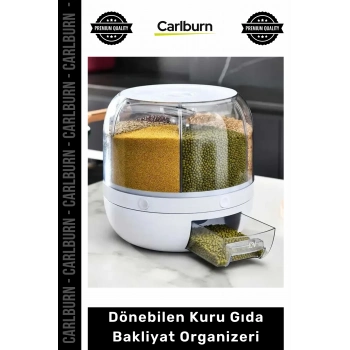 Özel Üretim 360 Derece 6 Bölmeli Hava Geçirmez Erzak Dönebilen Kuru Gıda Bakliyat Organizeri