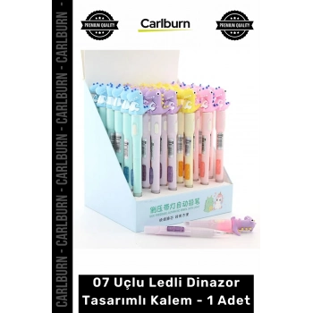 Özel Üretim Işıklı Figürlü Çocuk Okul Hediyelikleri 07 Uçlu Ledli Dinazor Tasarımlı Kalem 1 Adet