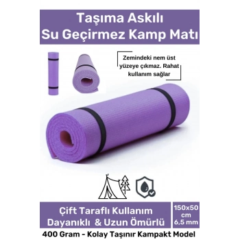 #KampMatı Taşıma Askılı Su Geçirmez Çift Taraflı Kaymaz Çadır Uyku 6.5mm Lila Kamp Yer Minderi