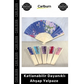 #Yelpaze Doğal Renkli Çiçekli Desenli Hediyelik Dekoratif Katlanabilir Dayanıklı Ahşap Yelpaze