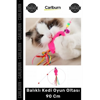 Özel Üretim Dayanıklı İnteraktif Eğitici Hareketli Avcı Kedi Oyuncağı Balıklı Kedi Oyun Oltası 90 Cm