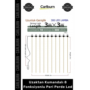 8 Fonksiyonlu Peri Perde Led Uzaktan Kumandalı Günışığı Perde Peri Led (3 mt x 3 mt)