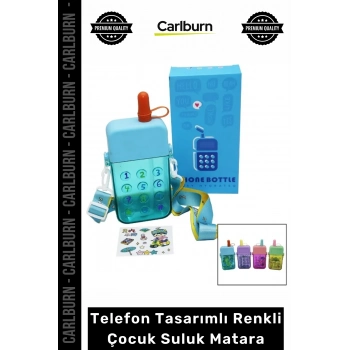 #Matara Pipetli Askılı Sızdırmaz Mika Okul Matarası Telefon Tasarımlı Renkli Çocuk Suluk Matara