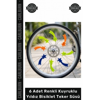 #Bisiklet Kaliteli Canlı Renk Çocuk Aksesuarı 6 Adet Renkli Kuyruklu Yıldız Bisiklet Teker Süsü