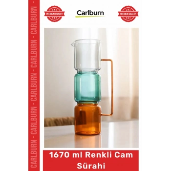 #CamSürahi Estetik Tasarım Mavi Turuncu Modern Dekoratif Mutfak Ofis 1670 ml Renkli Cam Sürahi