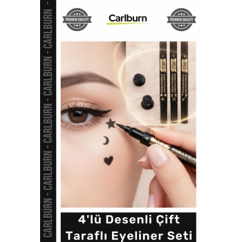 Yaratıcı Dekoratif Çift Taraflı Yoğun Siyah Pigment Makyaj 4lü Desenli Çift Taraflı Eyeliner Seti