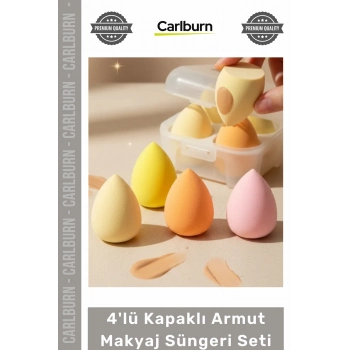 #Kozmetik Profesyonel Yumuşak Fondöten Kapatıcı Sünger 4lü Kapaklı Armut Makyaj Süngeri Seti