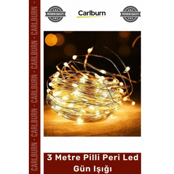 #PeriLed Dekoratif Esnek Bakır Tel Sarı Sıcak Beyaz Aydınlatma 3 Metre Pilli Peri Led Gün Işığı