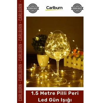 #PeriLed Dekoratif Bakır Tel Masa Süsleme Sıcak Beyaz Işık 15 Metre Pilli Peri Led Gün Işığı