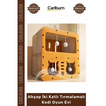 #KediEvi Dekoratif Modern Lüks Sağlam Kedi Yuvası Ahşap İ Katlı Tırmalamalı Kedi Oyun Evi