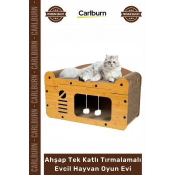 #OyunEvi Modern Kedi Köpek Yuvası Peluşlu Ahşap Tek Katlı Tırmalamalı Evcil Hayvan Oyun Evi