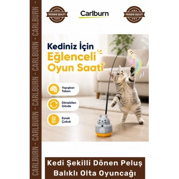 Özel Üretim İnteraktif 360 Dönen Yapışkanlı Eğitici Kedi Şekilli Dönen Peluş Balıklı Olta Oyuncağı
