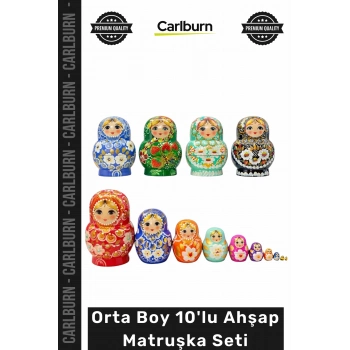 #Matruşka El Yapımı Doğal Ahşap Dekoratif Hediyelik Geleneksel Orta Boy 10lu Ahşap Matruşka Seti