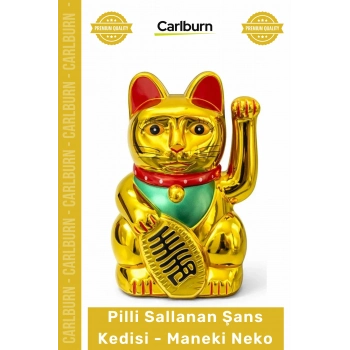 Özel Üretim Altın Sarısı Dekoratif Hareketli Bereket Figür Pilli Sallanan Şans Kedisi Maneki Neko