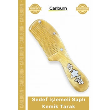 #Tarak Çiçek Desenli Antistatik Masaj Etkili Sağlıklı Kaliteli Sedef İşlemeli Saplı Kemik Tarak
