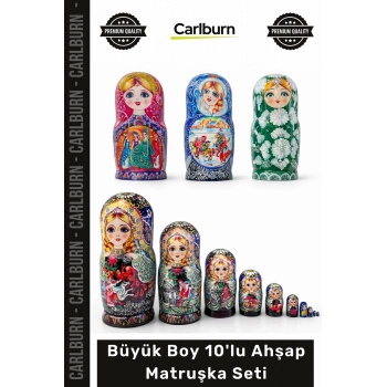 Özel Üretim El Boyaması Doğal Dekoratif Otantik Geleneksel Büyük Boy 10lu Ahşap Matruşka Seti