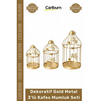 Özel Üretim Şık Tasarım Modern Ev Hediyesi Metal Dekoratif Gold Metal 3lü Kafes Mumluk Seti