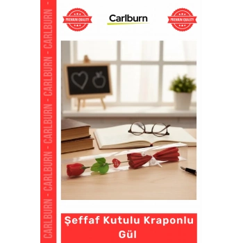 Özel Üretim Dekoratif Kırmızı Yapay Çiçek Şeffaf Kutulu Kraponlu Gül Öğretmenler Günü Hediyesi