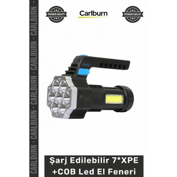 #ElFeneri ABS 5 Mod USB Şarj Göstergeli Şarj Edilebilir 7XPE +COB Led El Feneri