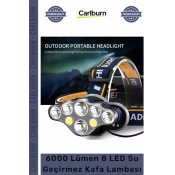 #KafaLamba Güçlü USB Şarj Edilebilir Profesyonel 8 Modlu 6000 Lümen 8 LED Su Geçirmez Kafa Lambası