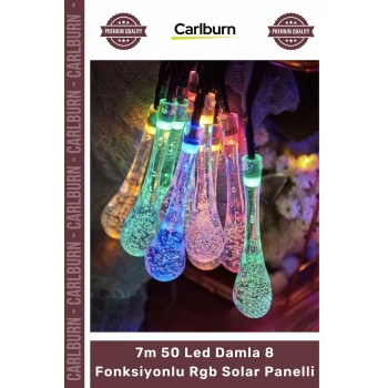 #Solar Bahçe Aydınlatma Dekoratif Su Geçirmez 7m 50 Led Damla 8 Fonksiyonlu Rgb Solar Panelli