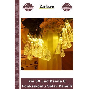 #Solar Bahçe Aydınlatma Dekoratif Solar 7m 50 Led Damla 8 Fonksiyonlu Solar Panelli Gün Işığı