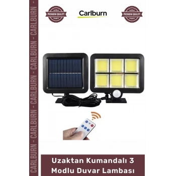 #Solar Aydınlatma 120 Cob Led Solar Panelli Sensörlü Uzaktan Kumandalı 3 Modlu Duvar Lambası