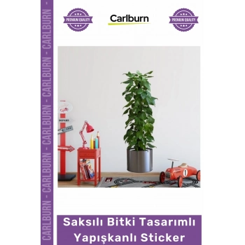 #Sticker 90x30 cm Şeffaf Lazer Kesim Modern Dekoratif Duvar Saksılı Bitki Tasarımlı Yapışkanlı Sticker
