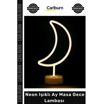 #GeceLambası Dekoratif Modern Şık Led Aydınlatma Hediye Neon Işıklı Ay Masa Gece Lambası Pil+Usb