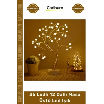 Özel Üretim 36 Ledli 12 Dallı Pilli USB Girişli Işıklı Ağaç İnci Led Dekoratif Masa Üstü Led Işık