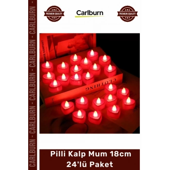 Özel Üretim Dekoratif Romantik LED Işıklı Kırmızı Sevgililer Günü Pilli Kalp Mum 18cm 24lü Paket