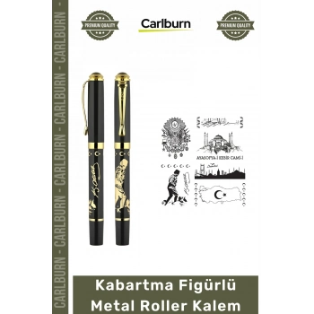 #Kalem Lüks Hediye Tasarım Kaliteli Prestijli Şık Kabartma Figürlü Metal Roller Kalem - Besmele