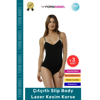 #Korse Lazer Kesim Seamless İz Göstermeyen Toparlayıcı Kaymayan Çıtçıtlı Slip Body Korse - 3 Adet