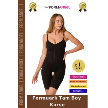 İp Askılı Ağ Kısmı Açık Fermuarlı Tam Boy Kadın Korse(Bir Beden Küçültür)