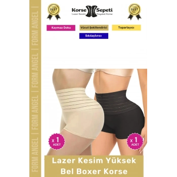 #Korse Vücut Toparlayıcı Şekillendirici Kaymaz Doku Lazer Kesim Yüksek Bel Boxer Korse 2li Set