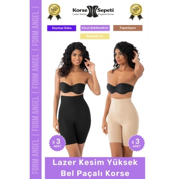 #Korse Kaymayı Önleyen 2 Beden Küçülten Toparlayıcı Lazer Kesim Yüksek Bel Paçalı Korse 6lı Set