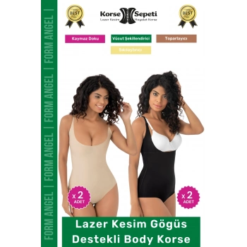 #Korse Kayma Önleyen 2 Beden Küçülten İz Yapmayan Lazer Kesim Göğüs Destekli Body Korse 4lü Set