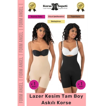 #Korse 2 Beden Küçülten Sıkılaştırıcı Kaymaz Kadın Lazer Kesim Tam Boy Askılı Korse 2li Set