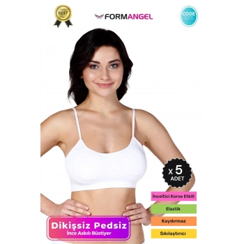 #Büstiyer Dikişsiz Seamless Kadın Esnek Yumuşak Kumaş İp Askılı Pedsiz Spor Büstiyer - 5 Adet