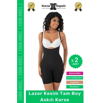 #Korse 2 Beden Küçülten Sıkılaştırıcı Kaymaz Kadın Lazer Kesim Tam Boy Askılı Korse - 2 Adet