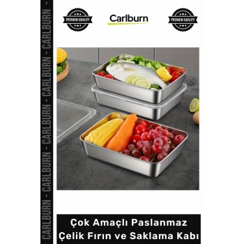 #SaklamaKabı 304 Kalite Sızdırmaz Çok Amaçlı Paslanmaz Çelik Fırın Saklama Kabı 25x20x5 cm - 1 Adet
