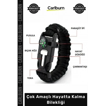 #Bileklik Kamp Outdoor Paracord Pusula Çakmaktaşı Düdük Çakı Çok Amaçlı Hayatta Kalma Bilekliği