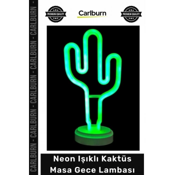 #Aydınlatma Modern Dekoratif Yeşil LED Pilli USB Ofis Ev Şık Neon Işıklı Kaktüs Masa Gece Lambası