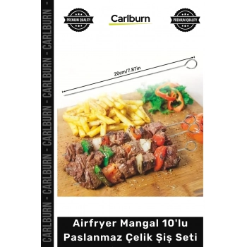#ŞişSeti Kaliteli Fırın Izgara Kamp Kebap Airfryer Mangal 10lu Paslanmaz Çelik Şiş Seti 20 cm
