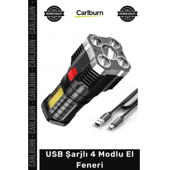 #ElFeneri Ultra Parlak COB LED Şarj Göstergeli Kamp Piknik Işıldak Multi USB Şarjlı 4 Modlu El Feneri